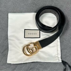 Gucci Black Leather Belt with Gold GG Buckle